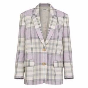 NWT Isabel Marant Ilindae Linen Plaid Gingham Blazer Jacket Celadon Lilac Pastel